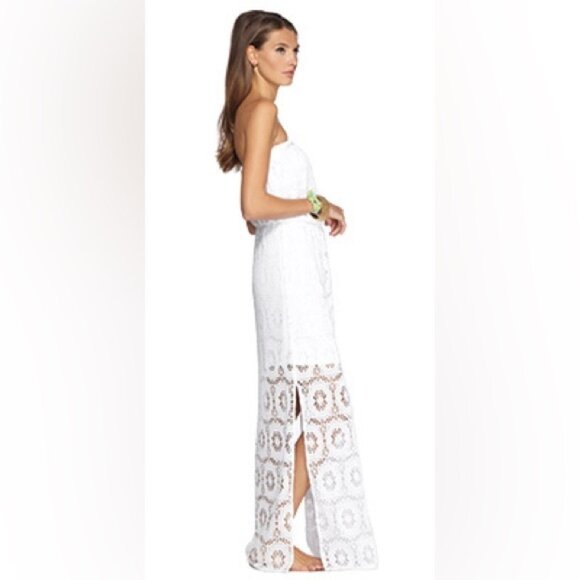 Lilly Pulitzer Emmett Knit Lace Long Strapless White Maxi Dress Beach Bride M - Picture 3 of 16